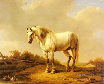  blanco - Un semental blanco en un paisaje Caballo Eugene Verboeckhoven